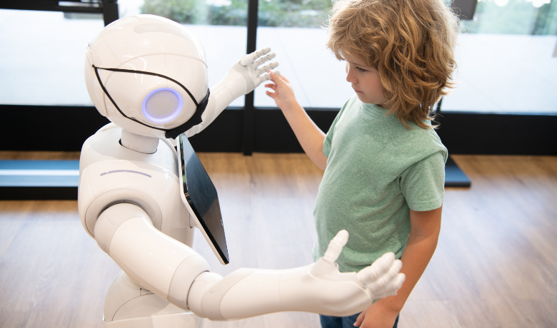   Photo: “Pepper” the robot greets a visitor at the Smithsonian Institute&nbsp;  
