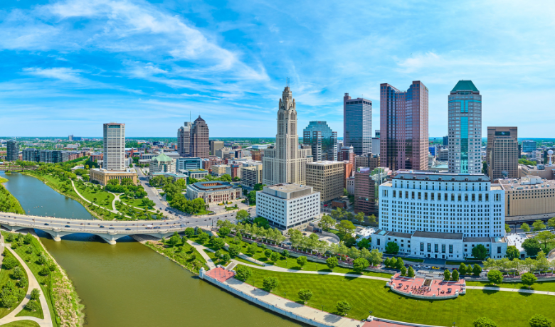   The Scioto River waterfront in Columbus, Ohio  