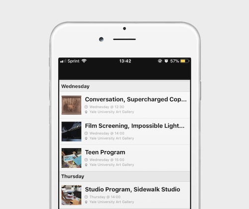   Yale University Art Gallery uses the calendar feature of the app to display their many events  